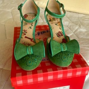 Miss L Fire Gabriella Green Suede & Crystal heels